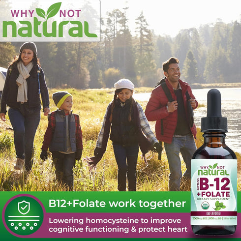 Why Not Natural Vitamin B12 Liquid Plus Folate - Organic Sublingual Extra Strength Vegan Drops