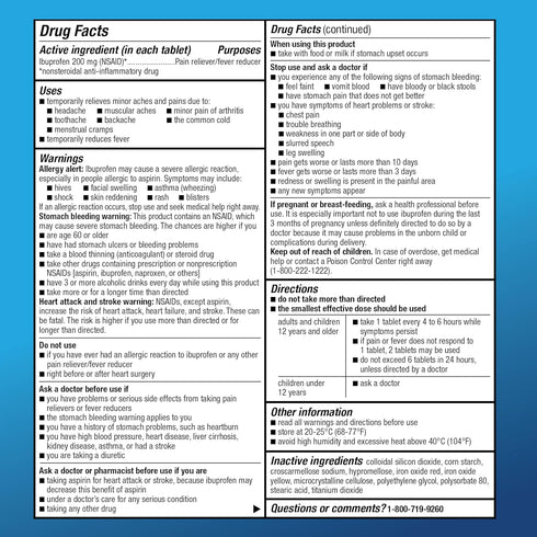 Ibuprofen Tablets 200 mg by Amazon Basic Care – Pain Reliever & Fever Reducer for Headache, 100 Count (Pack of 1)
