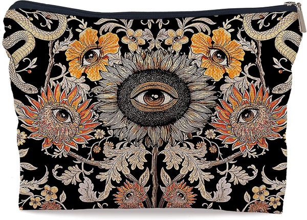 Tarot Evil Eye Sunflower Vintage Floral Cosmetic Bag, Decorative Makeup Zipper Pouch for Women & Teens
