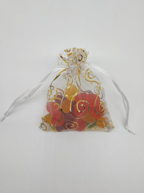 100pcs Sheer Organza Favor Bags for Wedding Baby Shower, Rattan Print Gift Bags (5x7 inch, white)