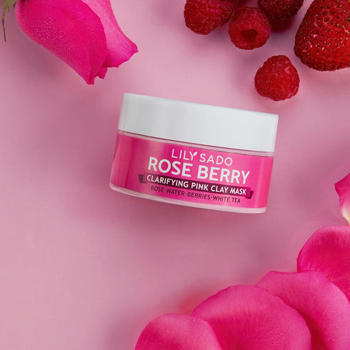 LILY SADO Rose Berry Pink Clay Mask, Exfoliating with Rose Water & Fresh Berries, 4 oz