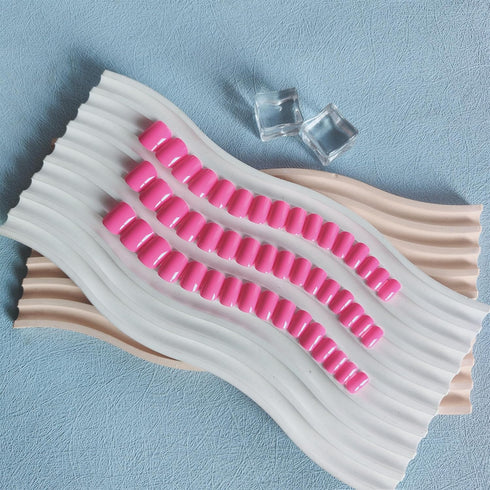 Neon Pink Press on Nails, Short Square Natural Gel Nails, 48Pcs Thick Reusable Fake Nails for Women