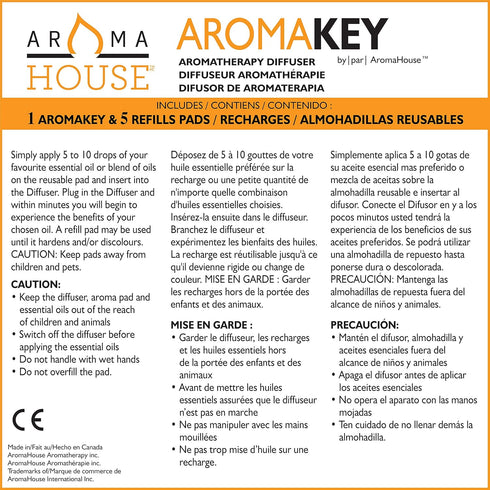 Aromakey USB Aromatherapy Diffuser, Black, with 5 Unscented Refill Pads for Home, Office, Car, and Travel