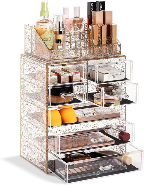 Sorbus Clear Cosmetic Makeup Organizer, Spacious Case & Display for Makeup and Jewelry (Glitter, 3 Large, 4 Small