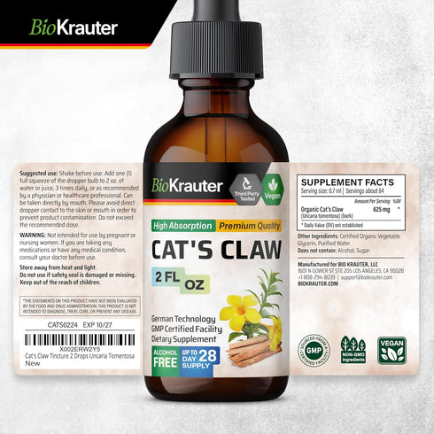 Organic Cat's Claw Liquid Tincture for Immune Support, 2 fl oz