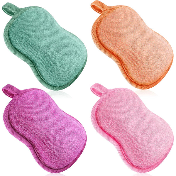 Tatuo 4 Pieces Baby Bath Sponge, Soft and Absorbent Cotton Loofah for Kids Babies (Red, Purple, Green, Orange)