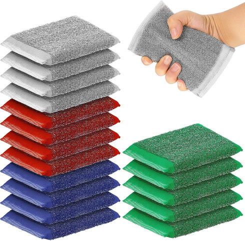 24 Pack Steel Scrub Sponges for Dishes - Heavy Duty Non-Scratch Multi-Use Kitchen Sponge for Hard Surface Cleaning