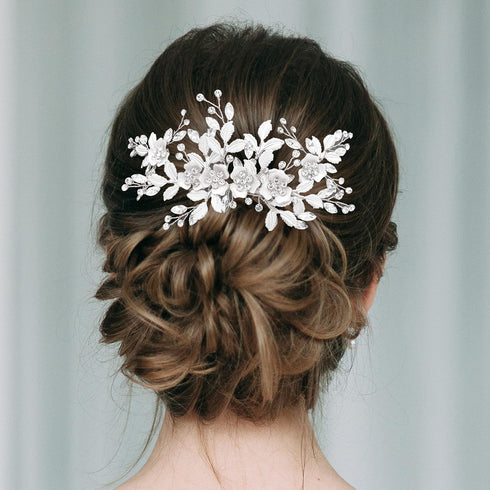 Oriamour Hair Side Combs with 2 Set Hair Pins, Bridal Hair Accessories Wedding Headpiece Set (Silver)
