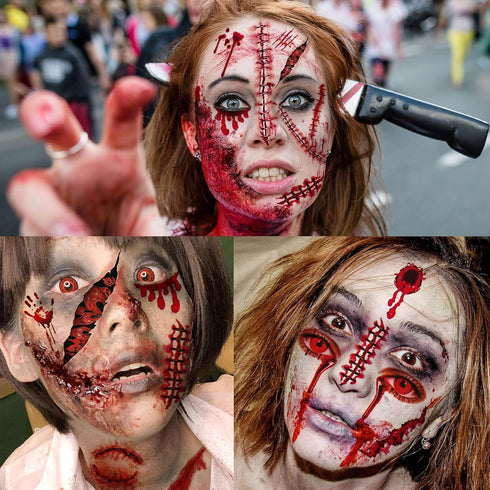 VANTATY 215+ PCS 3D Fake Scars Tattoo Temporary Halloween Makeup Kit, Scary Face Wound Stickers