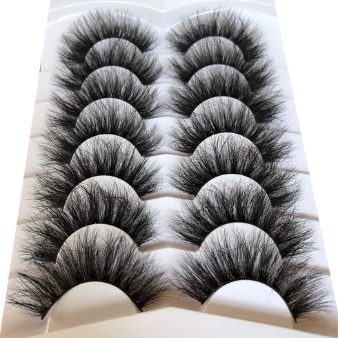 Pooplunch 7 Pairs Pack of Dramatic Volume 20MM Long Faux Mink False Eyelashes - 8D Thick Soft Strips