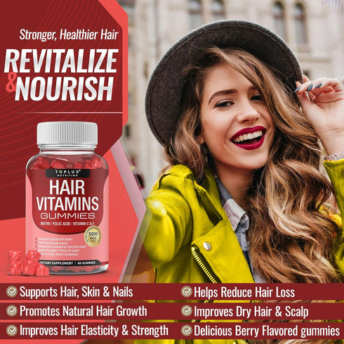 Gummies Gummy 5000mcg 60 Gummies Hair Vitamins Supplement Faster Hair Growth Biotin, Folic Acid, Vitamin C & E, Support