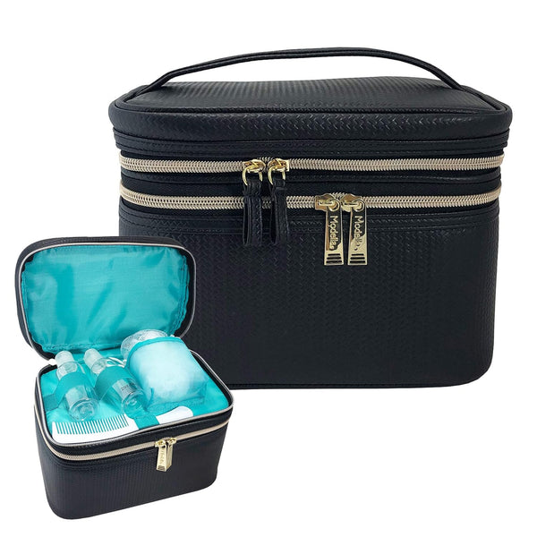 Conair Travel Makeup Bag, Large Toiletry and Cosmetic Bag, Five Piece Train Case Set in Black
