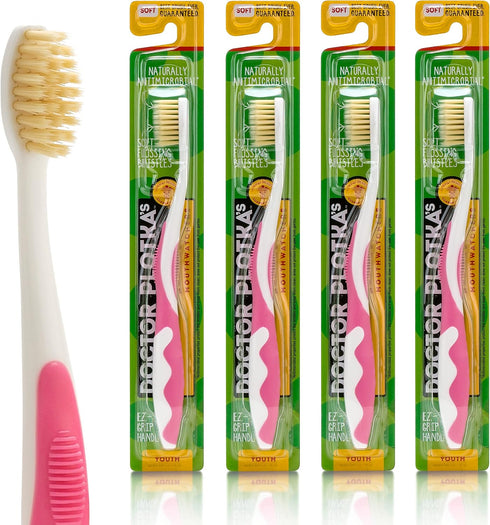 MOUTHWATCHERS Dr Plotkas Extra Soft Kids Toothbrushes, Ultra Clean Nano Toothbrushes, 4 Pack - Pink Childrens