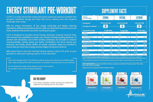 Metabolic Nutrition ESP Stimulating Pre Workout Supplement, Energy & Endurance, Watermelon 300 Grams (90 Servings)