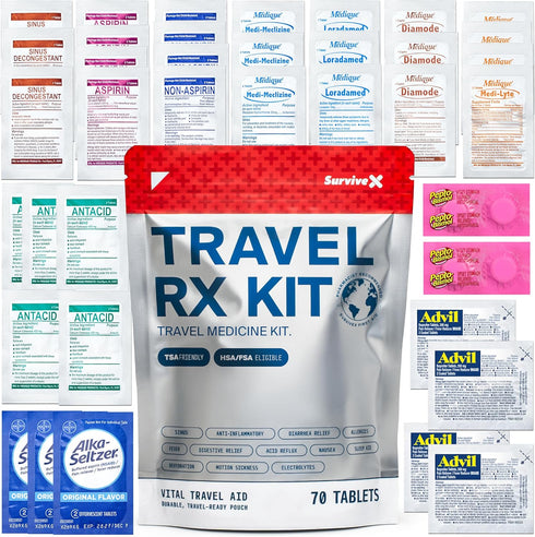 SurviveX Travel Medicine Kit - Compact TSA-Approved Medication Pack for Travel, Camping,