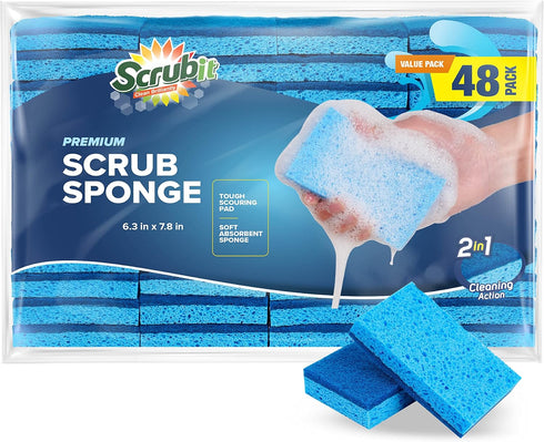 SCRUBIT 48 Pack Kitchen Sponges, Blue Dish Sponge for Washing Dishes, Bulk Cleaning Sponges Kitchen