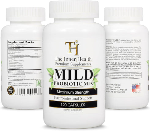 Mild Prebiotics and Probiotics for Women & Men - 120 Probiotic Capsules with Bacillus subtilis, Lactobacillus
