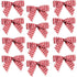 Red White Gingham Pre-Tied Bows - 3" Wide, Set of 12, Buffalo Check Ribbons for 4th of July Decor