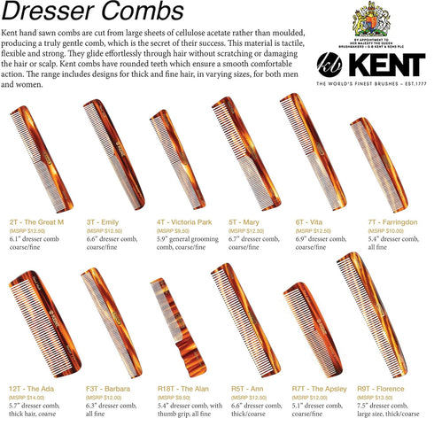Kent 7T Handmade All Fine Tooth Pocket Comb for Men, Hair Styling, Mustache and Beard, Made in England
