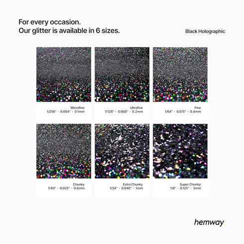 Hemway Premium Ultra Sparkle Glitter - Black Holographic Metallic Flake for Arts Crafts, 100g / 3.5oz