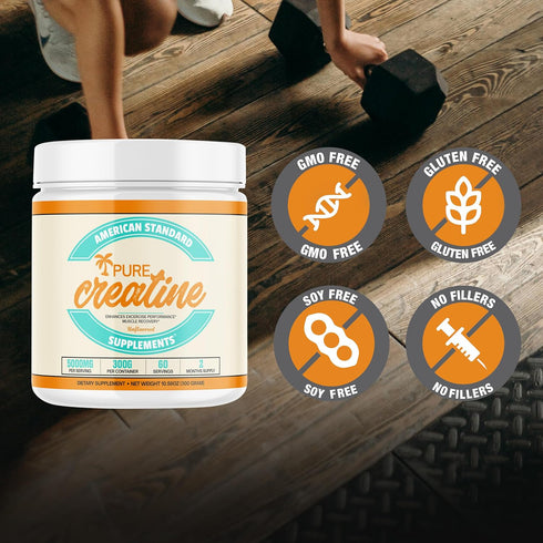 American Standard Supplements Pure Micronized Creatine Monohydrate Powder - Unflavored - 5000mg per Serving - 60