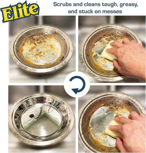 Elite PRO 2 Pack All Purpose Cleaning Pad, Non Scratch Dish Sponge Scrubber, Flexible for Kitchen and Household Use