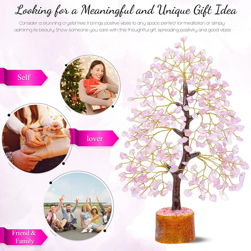 Rose Quartz Crystal Tree of Life Decor, Pink Home Decor Healing Crystals Birthday Gifts for Women, Mom, Sister,