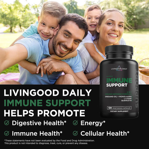 Livingood Daily Immune Support Supplement - 120 Vegetarian Capsules - Gut Health, Intestinal Cleansing, & Antioxidant