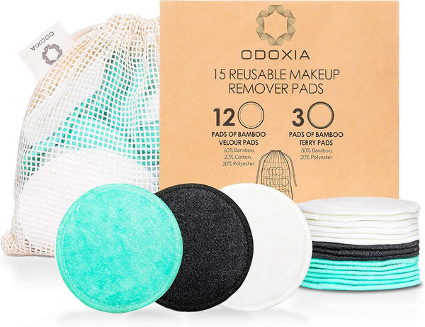 Reusable Makeup Remover Pads, Eco Friendly Cotton Rounds, 15 Natural & Organic Face Pads with Laundry Bag