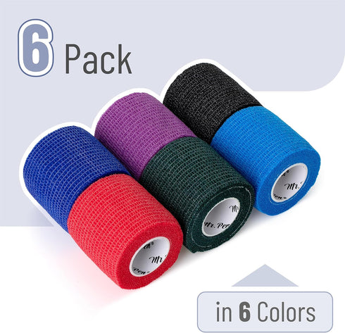 Mr. Pen- Self Adhesive Bandage Wrap, 6 Pack, Colorful, 2“ x 5 Yards, Adhesive Bandages, Cohesive Bandage, Medical Wrap, Elastic Bandage Wrap, Bandage Tape, Self Sticking Bandage Wrap