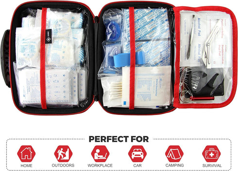 Compact First Aid Kit (228pcs) for Family Emergency Care, Waterproof EVA Case, Ideal for Car, Home, Camping