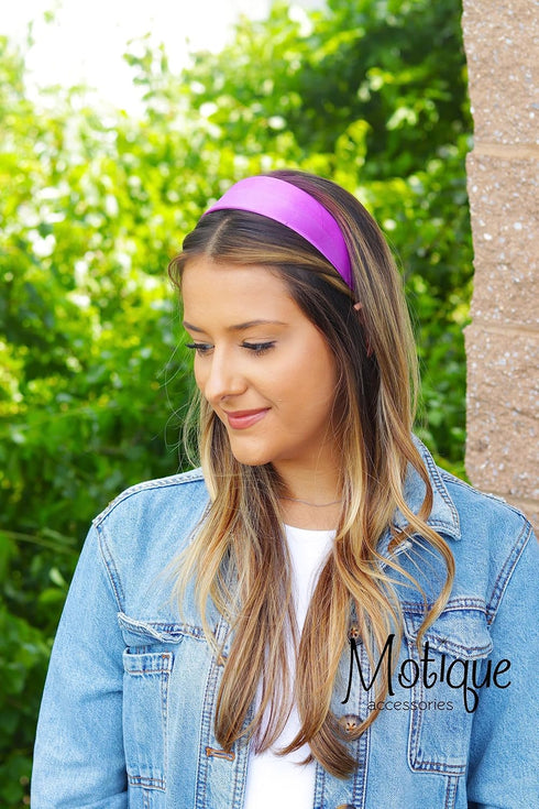 Motique Accessories Violet Satin Headband, 2 Inch Wide