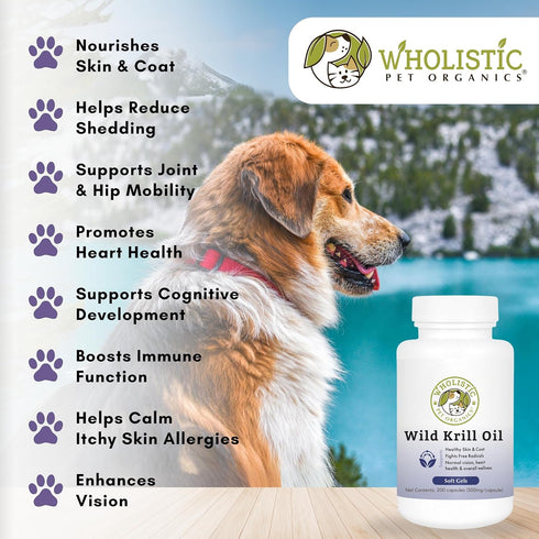 Wholistic Pet Organics Krill Oil for Dogs, Omega 3 Supplement for Itching Skin Relief & Joint Health