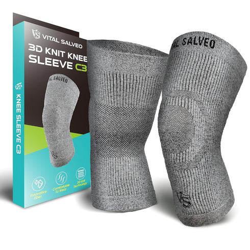 VITAL SALVEO Knee Sleeve-Knee Brace C3-COMFORT for Joint Pain Relief, Germanium and Charcoal Yarn for Men and Women