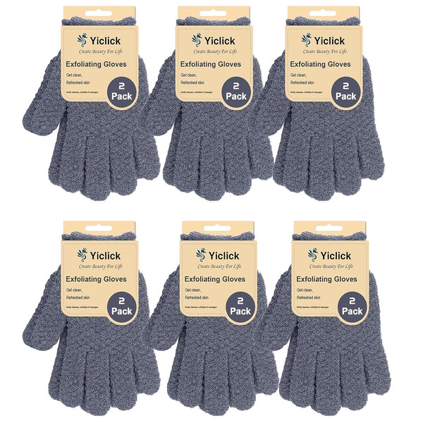 Yiclick 6Pairs Heavy Exfoliating Gloves, Body Scrub Exfoliator for Dead Skin Remover for Men and Women