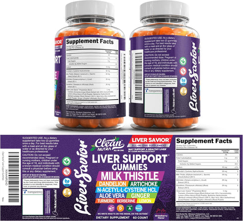 Gummies Gummy Clean Nutra Liver Cleanse Detox & Repair | Milk Thistle Liver Support Vitamins | Dandelion, Artichoke