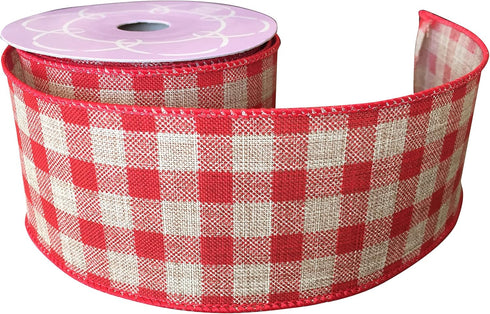 Red Gingham Wired Ribbon 2 1/2" x 10 Yards, Rustic Wedding Decoration, Gift Basket, Fall Decor