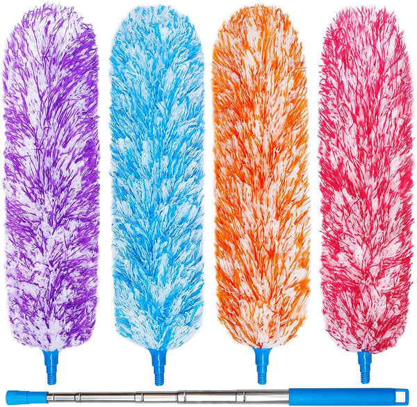 4 Upgraded 55-inch Long Microfiber Dusters with Telescopic Handle, Durable Fibers, Perfect for Household, Office, Car