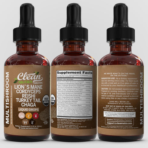 Mushroom Supplement Liquid Drops with Lions Mane Turkey Tail Cordyceps Reishi Chaga Shitake Maitake Tremella Oyster