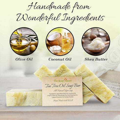 TEA TREE SOAP BAR - 4 Natural Tea Tree Oil Soap Bars for Face, Hand, Foot, Body Wash - 4 Large 4.5 oz Bars