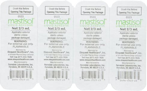 Mastisol Medical Liquid Adhesive, 2/3 mL Vials, Four (4) Vials
