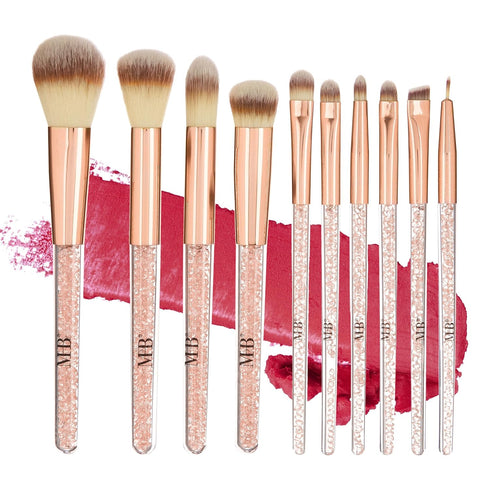 Expressions 10pc Pro Makeup Brush Set with Sparkling Gemstones in Rose Gold, Soft Bristle Brushes for Everyday Use