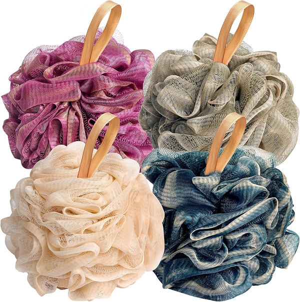 Loofah Bath Sponge Shower Loofahs - 4 Pack Soft Loofa Exfoliating Body Scrubber for Men and Women
