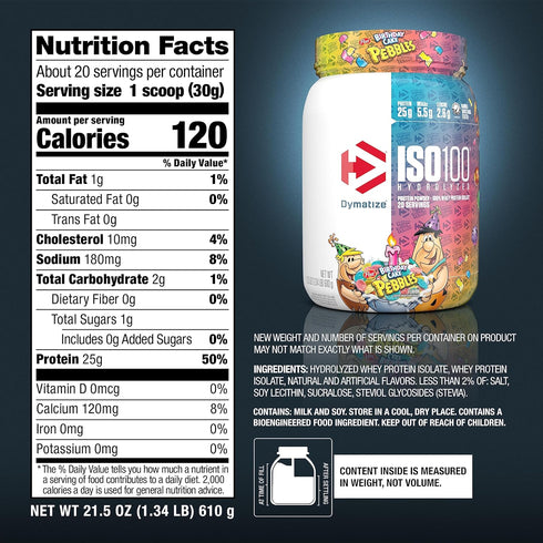 Dymatize ISO 100 Whey Protein Powder, Birthday Cake Pebbles, 20 Servings, 25g Hydrolyzed Whey Isolate