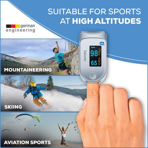 Beurer Bluetooth Digital Fingertip Pulse Oximeter, Blood Oxygen Saturation & Pulse Rate Monitor with Accessories, 1
