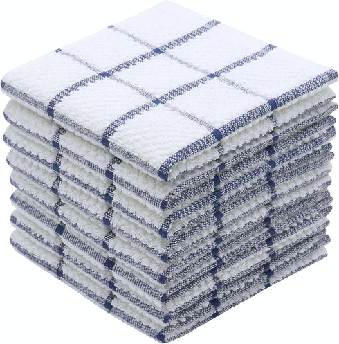 Cotton Dish Towels for Kitchen Wash Cloths Terry Dish Cloths, set of 8, Light and Soft Cleaning Rags Kitchen Hand Towels, 12 Inch x 12 Inch (Blue Plaid) by HFGBLG