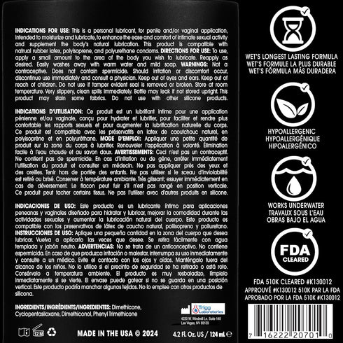 Wet Platinum Silicone-Based Personal Lubricant, Ultra Smooth, Waterproof Formula, 4.2 fl oz