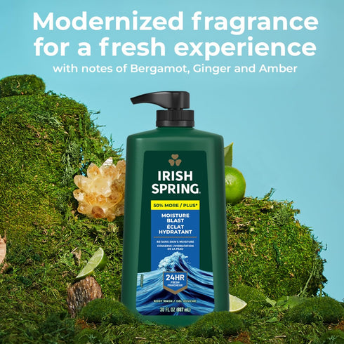 Irish Spring Men's Body Wash, Moisture Blast, 30 Oz Pump Bottle, Feel Fresh All Day