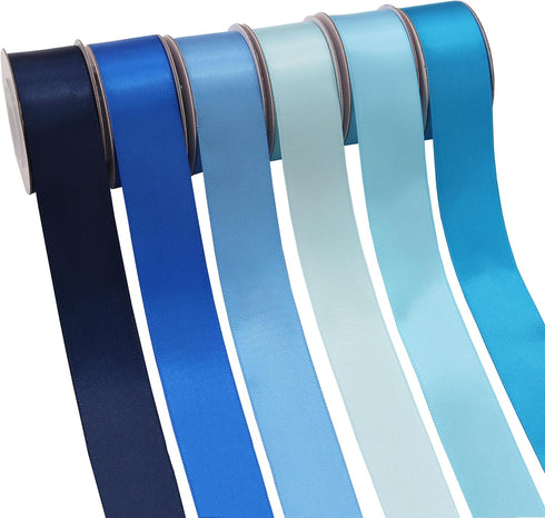 Double Face Blue Satin Ribbon, 1" x 5 Yard Each, 6 Colors for Gift Wrapping, Wedding, Baby Shower, Total 30 Yards