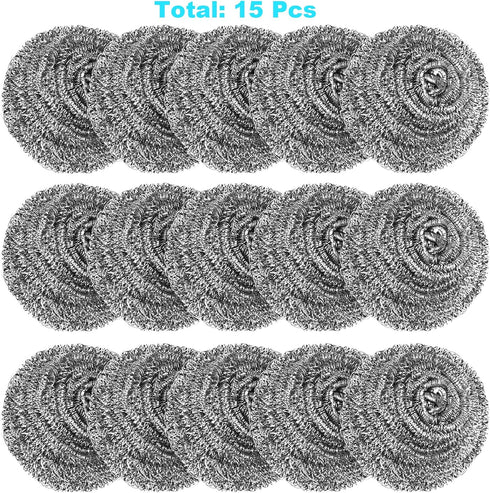 15 Pack Steel Wool Scrubber - Heavy Duty Stainless Steel Scrubbers for Cleaning Dishes, Pots, Pans, Bathroom, Oven